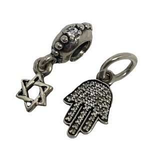 Pandora Authentic Star of David & Hamsa Sterling Silver Crystal Israel 2 Charms